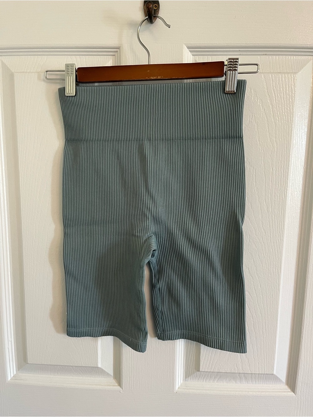 Dynamite Ribbed High-Waist Shorts in Sage